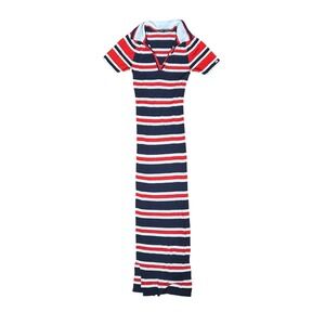 Tommy Hilfiger Striped Maxi Dress Red White Blue Ribbed Polo Collar‎ S